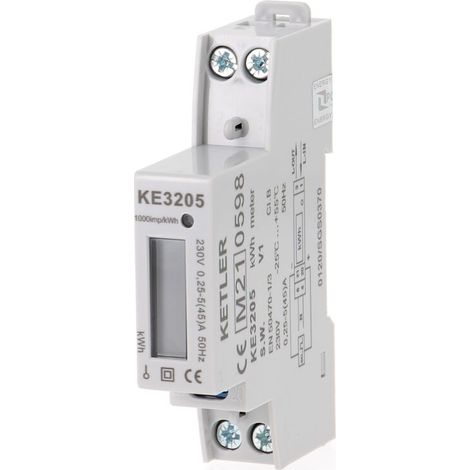 KETLER - KE3205 : Compteur électrique - Monophasé 45 A - Certifié MID - Sortie d'impulsion - Simple tarif (1/5)