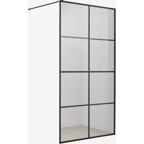 SKLUM Feste Duschwand mit Schachbrettmuster, 8 mm gehärtetem Glas und Camden-Aluminium Mattschwarz                  Transparent                