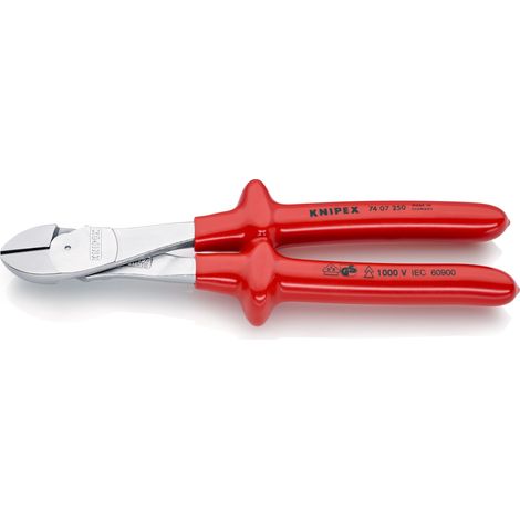 KNIPEX 74 07 250 Alicates de corte diagonal de fuerza aislados por inmersión en plástico reforzado, según norma VDE cromado 250 mm