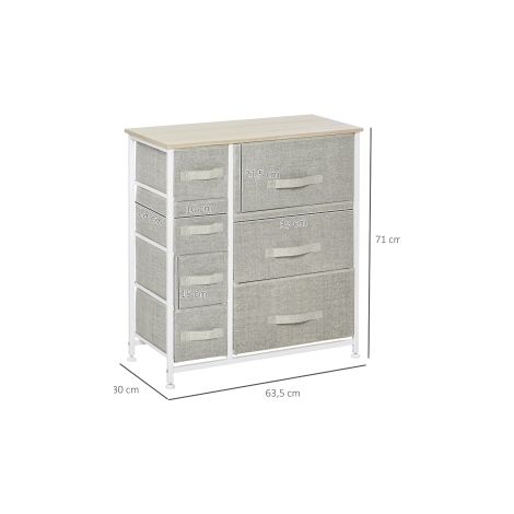 Commode à tiroirs avec 7 tiroirs en tissu pliables, gain de place en non-tissé, gris, 63,5x30x71cm, idéal pour le rangement (1/5)