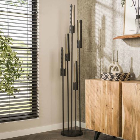 Lampadaire tube 5 lampes 30x176 cm en métal noir - TUBEA
