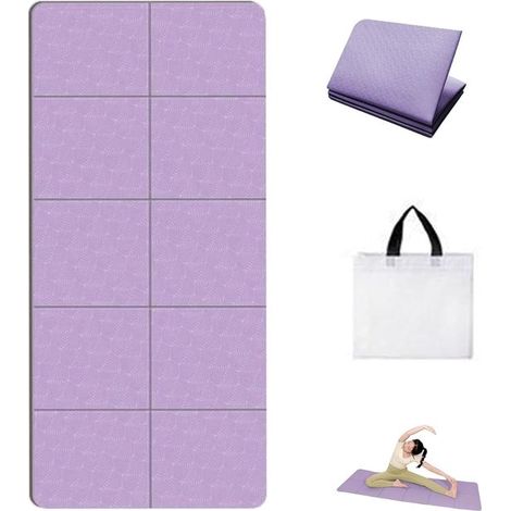 Yogamatte Faltbare, gepolsterte Trainingsmatte Inklusive Aufbewahrungstasche Rutschfeste und stoßdämpfende Fitnessmatte 185 cm x 90 cm Fitnessmat