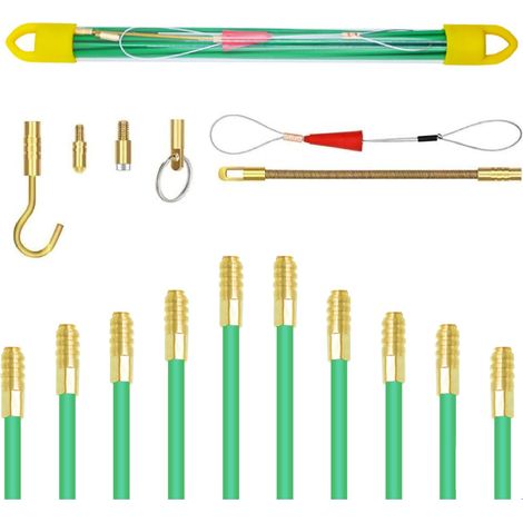 Aiguille Electricien, 4MM 33CM Tire Fils Electrique, 10 Tiges de Fil de Traction pour Tubes Vides, Tire-câble Flexible, Vert (1/5)
