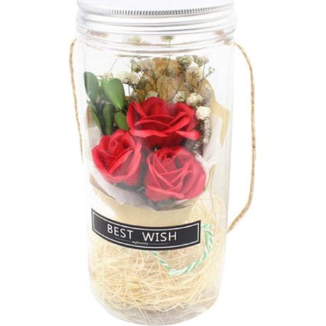 Savon artisanal, bouquet de roses, guirlande lumineuse LED en bouteille avec cordelette pour suspendre, cadeau idéal pour la Saint-Valentin, un mariage, un anniversaire ou toute autre occasion. (1/5)