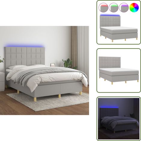 The Living Store Cama box spring colchón y luces LED tela gris claro 140x190 cm - Cama box spring