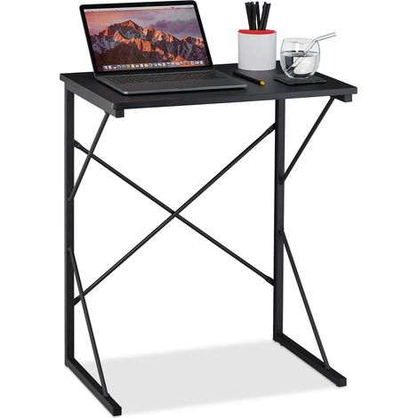Relaxdays Desk, Compact Computer Table, Dimensions H x W x D: 75 x 60 x 40 cm, MDF & Metal, Black (1/5)