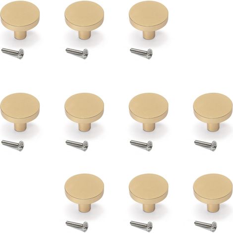 Emuca Lot de 10 boutons pour meubles Uppsala, diamètre 30mm, Aluminium, Or (1/5)