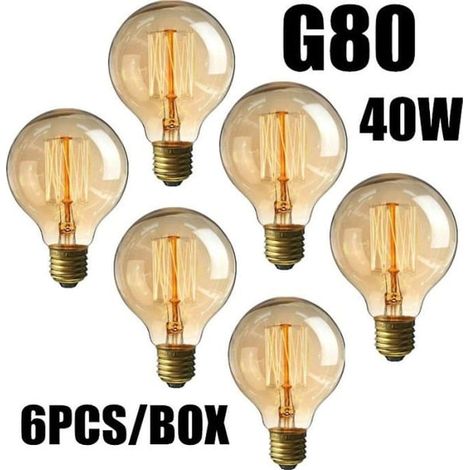 Lot 6 ampoules LED E27 40W vintage Edison G80, blanc chaud 220V, style rétro, idéales pour luminaires déco et éclairage d'ambiance. (1/3)