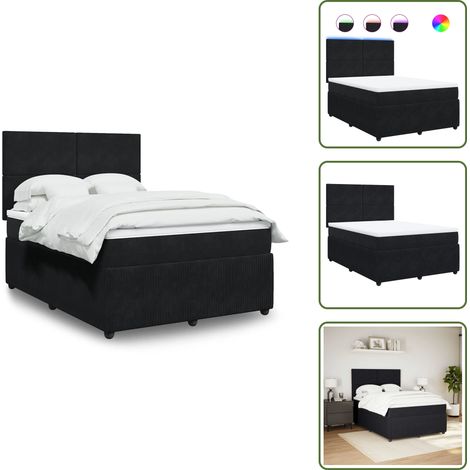 The Living Store Giroletto a Molle con Materasso Nero 160x200 cm in Velluto - Materasso a molle insacchettate
