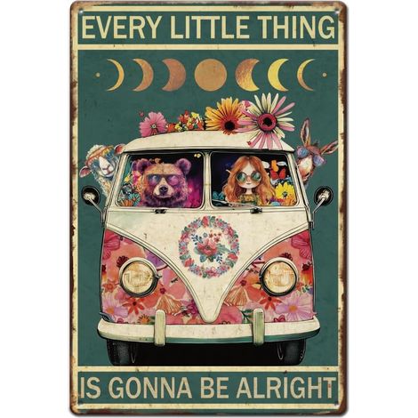Plaque Metal Vintage Hippie Bus Plaque Decorative Metal Hippie Affiche Rétro en Métal Panneau D'Art Mural Décoration Amusante Deco Vintage (1/5)