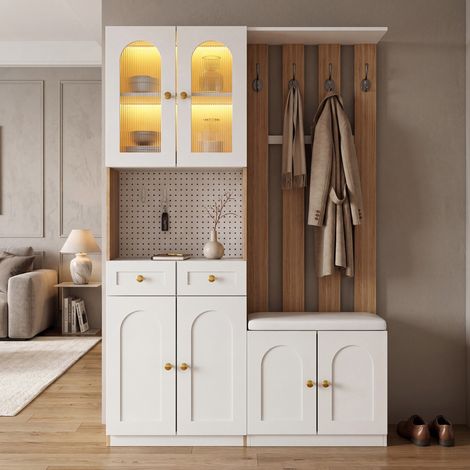 Armoire blanc éclairage LED cloison lamellée montage double sens 180×120×30cm (1/5)