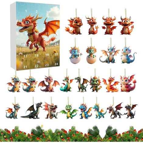 Ornement de sapin de Noël en forme de compte à rebours dinosaure - Pendentif plat 2D en acrylique (1/5)
