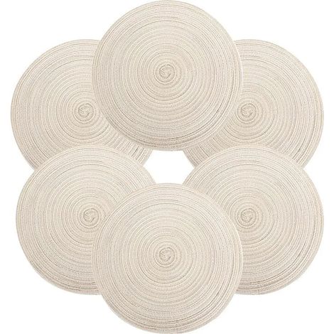 Tischset Rund Geflochten, Platzset Rund 6 stück, Baumwolle Tischsets Abwaschbar Hitzebeständige, 37 37 cm (Beige) (1/5)