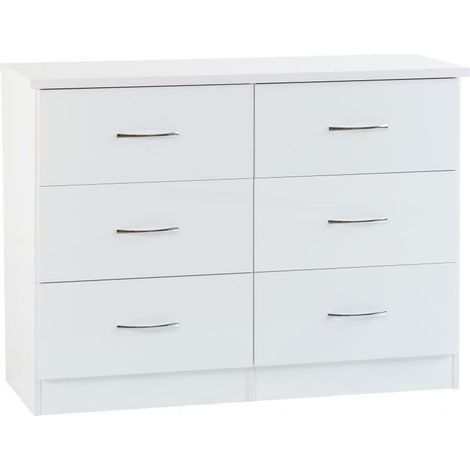 Nevada 6 Drawer Chest - L46 x W120 x H89.5 cm - White Gloss (1/5)