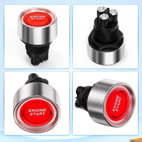 Gebildet 12V-24V/50A Pousser le Commutateur d'allumage de Démarrage, SPST Universel Commutateur de Démarrage de Moteur, 3pins Bouton de Démarrage à Poussoir pour Voiture Camion Bateau (1/4)