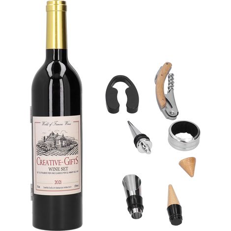 Lot de 4 accessoires pour vin : tire-bouchon, bec verseur, bague anti-goutte, coupe-feuille, outil de cuisine innovant, cadeau de Noël (1/5)