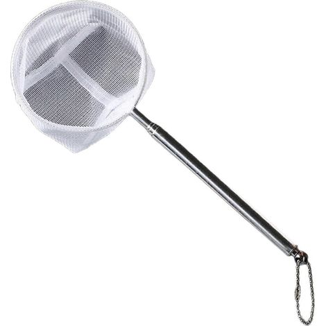 Épuisette de pêche domestique/commerciale, perche télescopique, manche en acier inoxydable, long manche, multicolore, forme ronde blanche en trompette (1/5)