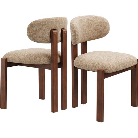 COLAMY 2er-Set Esszimmerstühle aus Chenille, braunes Massivholz, bequeme Sitzfläche, nordischer Stil, Camel