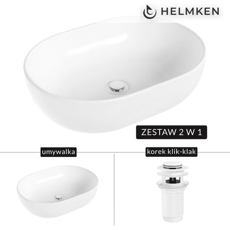 Vasque à poser Helmken 83648000 (48 x 34) blanche + bonde clic-clac blanche (1/5)