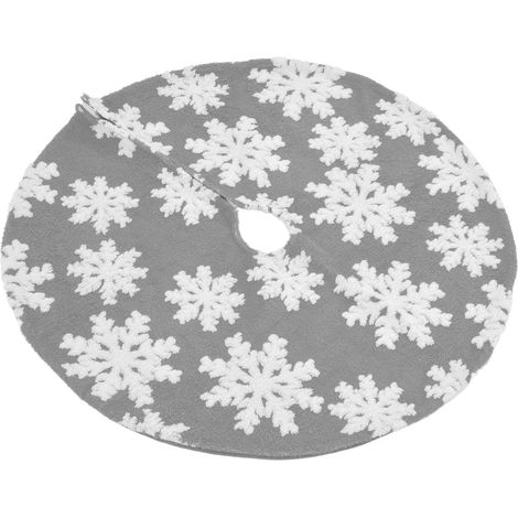 Jupon sapin neige motif jacquard peluche gris 78cm, décoration de sapin de Noël, housse pied sapin floconneux (1/5)