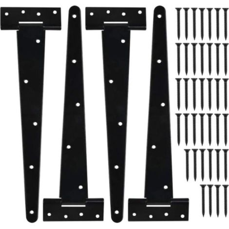 4 Pieces 12 Inch T-Hinges Door Hinges, Heavy Duty T-Hinge Barn Door Hinges with Screws, for Factory Gates, Warehouse Gates, Garden Gates, Black Varnish (1/4)