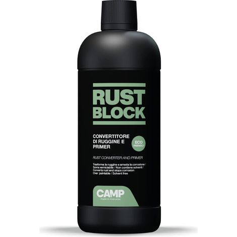 Camp RUST BLOCK CONVERTIRUGGINE E PRIMER, Converte e blocca la ruggine, Protettivo, Eco-friendly, Sovra-verniciabile, 750 ml