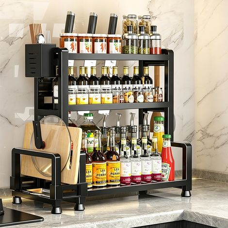 Range-Épices 3 Étages, Organisateur de Plan de Travail, Support à Épices et Condiments, Rangement Cuisine, 50 cm (1/5)