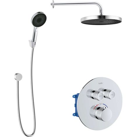 kielle Oudee - Duschset mit Thermostat-Unterputzarmatur, für 2 Verbraucher, mit Zubehör und Einbaukörper, Chrom 20602SPT20