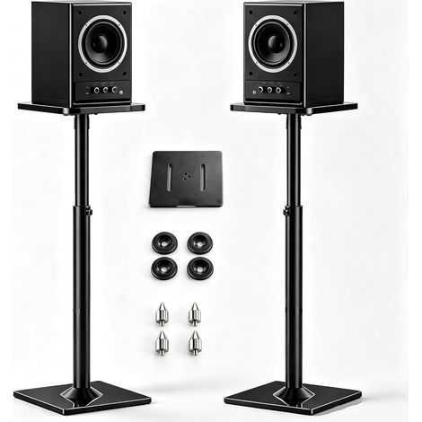 Height‑Adjustable Floor Speaker Stands, 25 kg Maximum Load  Comes with interchangeable feet, ideal for home cinema, bedroom and living room, compatible with all types of speakers. (1/5)