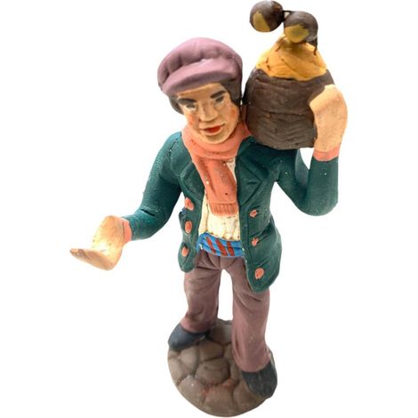 Pastore con damigiana statuetta in terracotta artigianale per presepe napoletano da h 10 cm