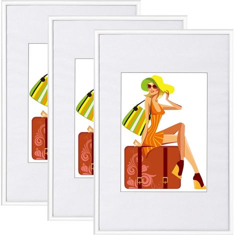 WOLTU Cornice da Parente Set di 3 Pezzi Telaio in Plastica Bianco 50x70cm