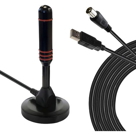 HD-Line & Leyf HD-980T Antenne TV İntérieur Puissante, High Gain VHF-UVF-FM DVB-T2 Décodeur TNT HD Terrestre/Antenne à Base magnétique Portable pour Une réception puissante du Signal TV, 3m Câble