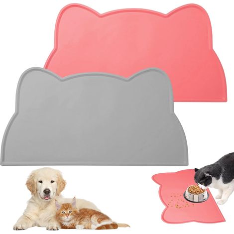 2 Pièces Tapis Alimentation Chat Chien Silicone, 44x25,5cm Antidérapant Imperméable Bord Surélevé Maison (1/5)