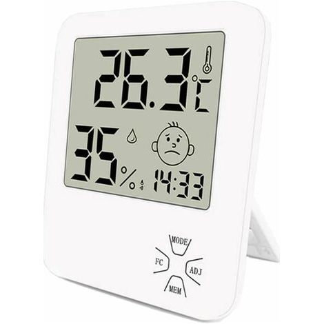 Mini-Digitalthermometer mit hoher Präzision, Hygrometer für den Innenbereich, Heimthermometer mit Klappständer und Wecker für Zuhause, Büro, Küche, Garten usw., Weiß (1/5)