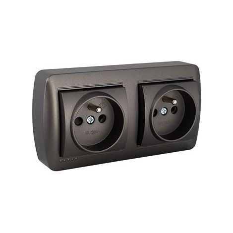 Presa fissa doppia 2p+t (francese), 16A 250V. Montaggio a parete. Serie da parete
