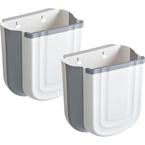 Deux poubelles de cuisine suspendues grises, pouvant être accrochées aux portes des placards. (1/5)