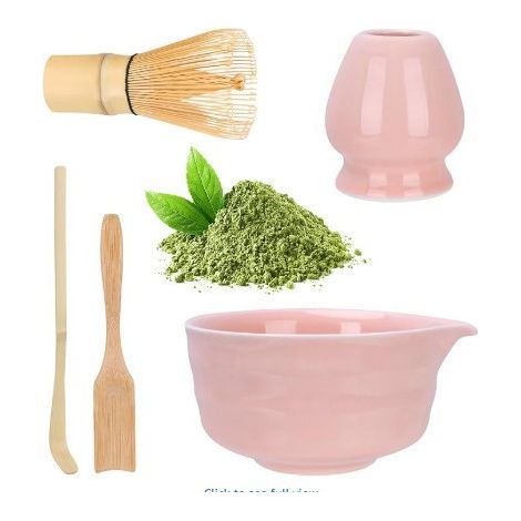 Service à thé matcha 5 pièces – tasse en céramique + kit en bambou – ustensiles japonais (1/5)