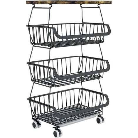 Panier de Fruits et Légumes avec Roues, Support Utilitaire de Panier de Fruits Roulant Empilable à 4 Niveaux, 4030 72 cm Rouleaux universels Panier à fruits et légumes (1/5)