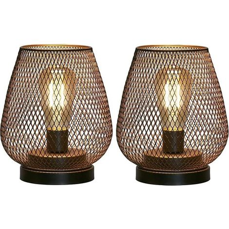 Ensemble de 2 lampes de chevet en métal noir – Design cage vintage – Éclairage LED blanc chaud – Pour intérieur et extérieur (1/5)