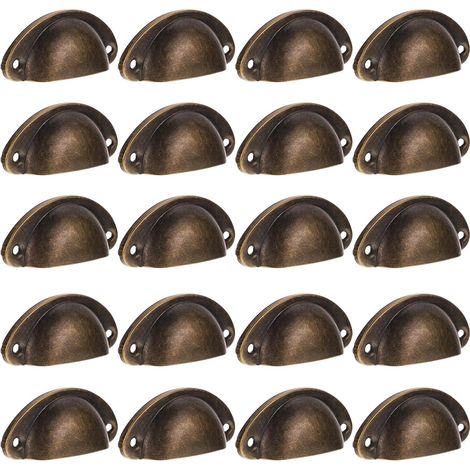 antike Schubladengriffe aus Eisen Muscheldesign braun für