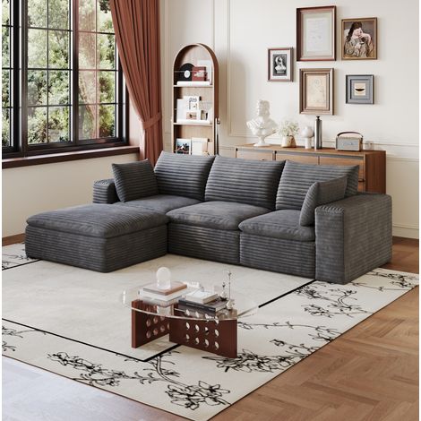 Sofá modular 260 cm gris oscuro en tela con acolchado extraíble y soporte integral de espuma (1/5)