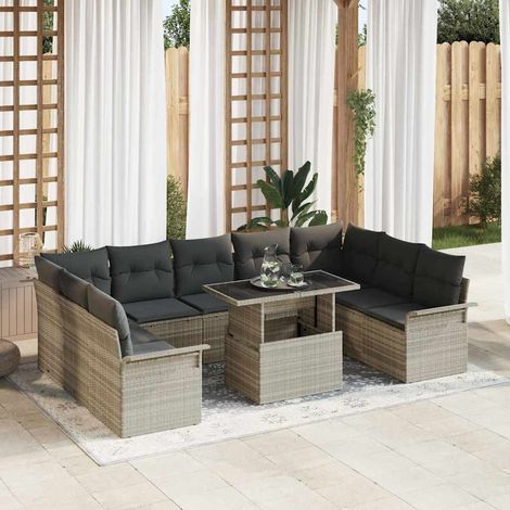 Set Divano da Giardino 10 pcs Grigio chiaro Poly Rattan vidaXL (1/5)