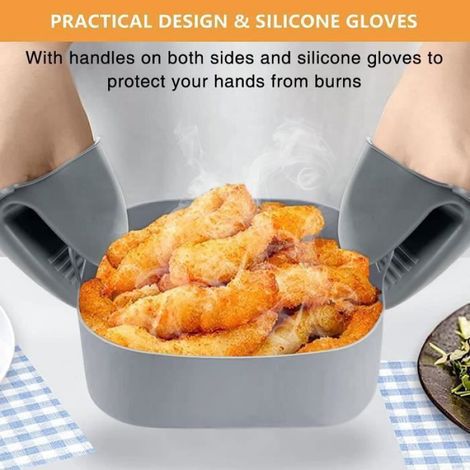 Moule Silicone Air Fryer,20 cm Panier à friteuse carré Panier en Silicone Réutilisable Air Fryer Liner Silicone Doublure, 4PCS Gris (1/4)
