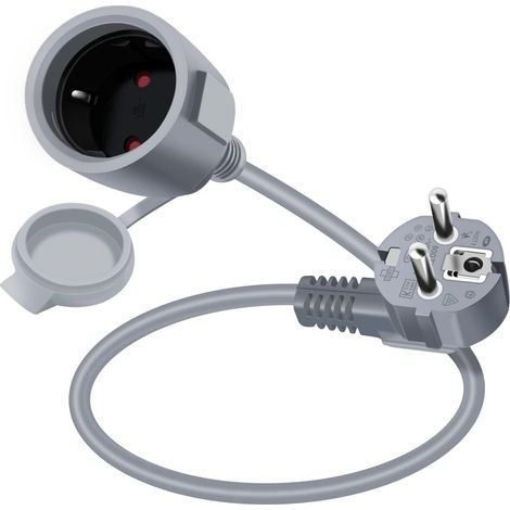 Rallonge Schuko Cable Courte 16A 250V Câble D'extension Schuko Court Coudée 2 AC Prise IP44 pour Utilisation Extérieure ou Intérieure (Gris, 0.3 m) (1/5)