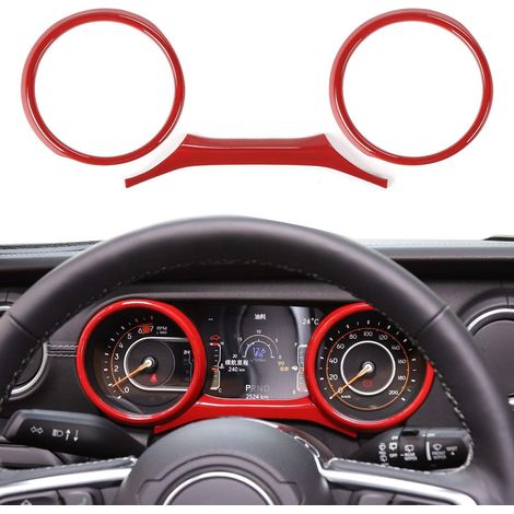 2-teilige ABS-Armaturenbrett-Abdeckungen, Innenausstattung für Jeep Wrangler 2018–2023 JL JLU Sport X Sahara Rubicon Gladiator JT, rot (1/5)