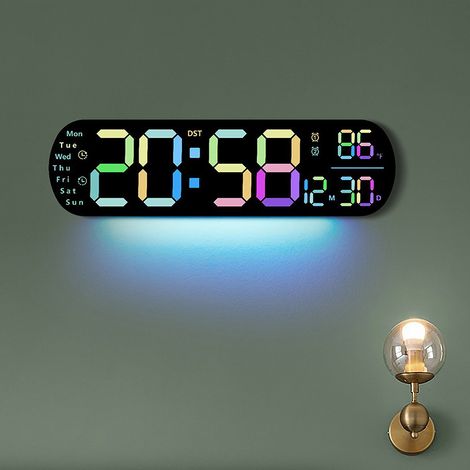 Horloge LED, horloge murale, réveil numérique, avec affichage de la température et du jour de la semaine, couleur (1/5)
