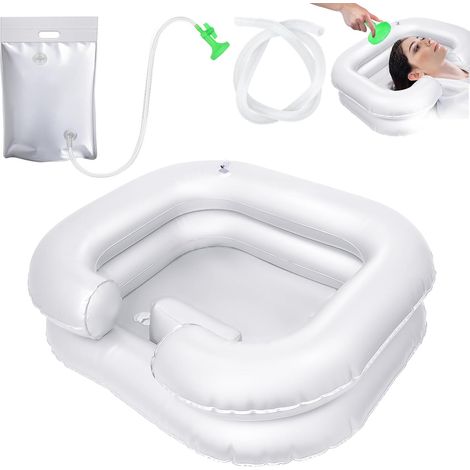 Bassin à shampoing gonflable pour la maison, bassin de coiffure pour la maison, lavabo de chevet gonflable portable avec pommeau de douche et sac à eau, adapté aux utilisateurs de fauteuils roulants, (1/5)