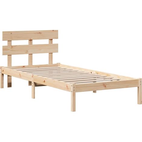 Lit simple，Lit adulte，Cadre de lit Marron 90 x 200 cm Bois de pin massif CFW8522803 (1/5)