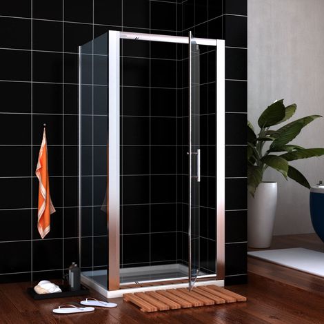 ELEGANT 760 x 900mm Pivot Shower Door Side Panel 6mm Glass Cubicle Modern Shower Enclosure with Tray (1/5)