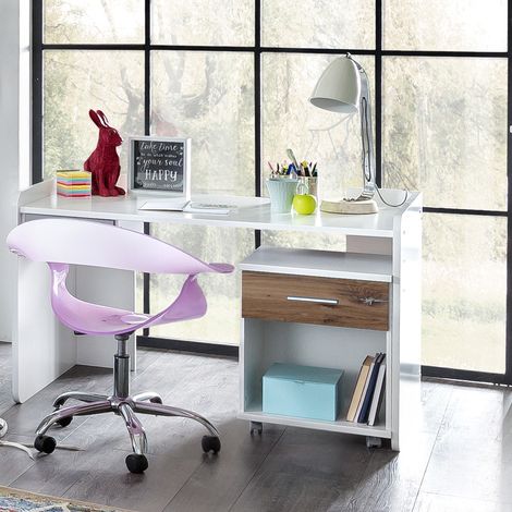 Jugendzimmer Schreibtisch Set JOHANNESBURG-43 in weiß mit Eiche Nb., B/H/T: ca. 124/77/70 cm (1/3)